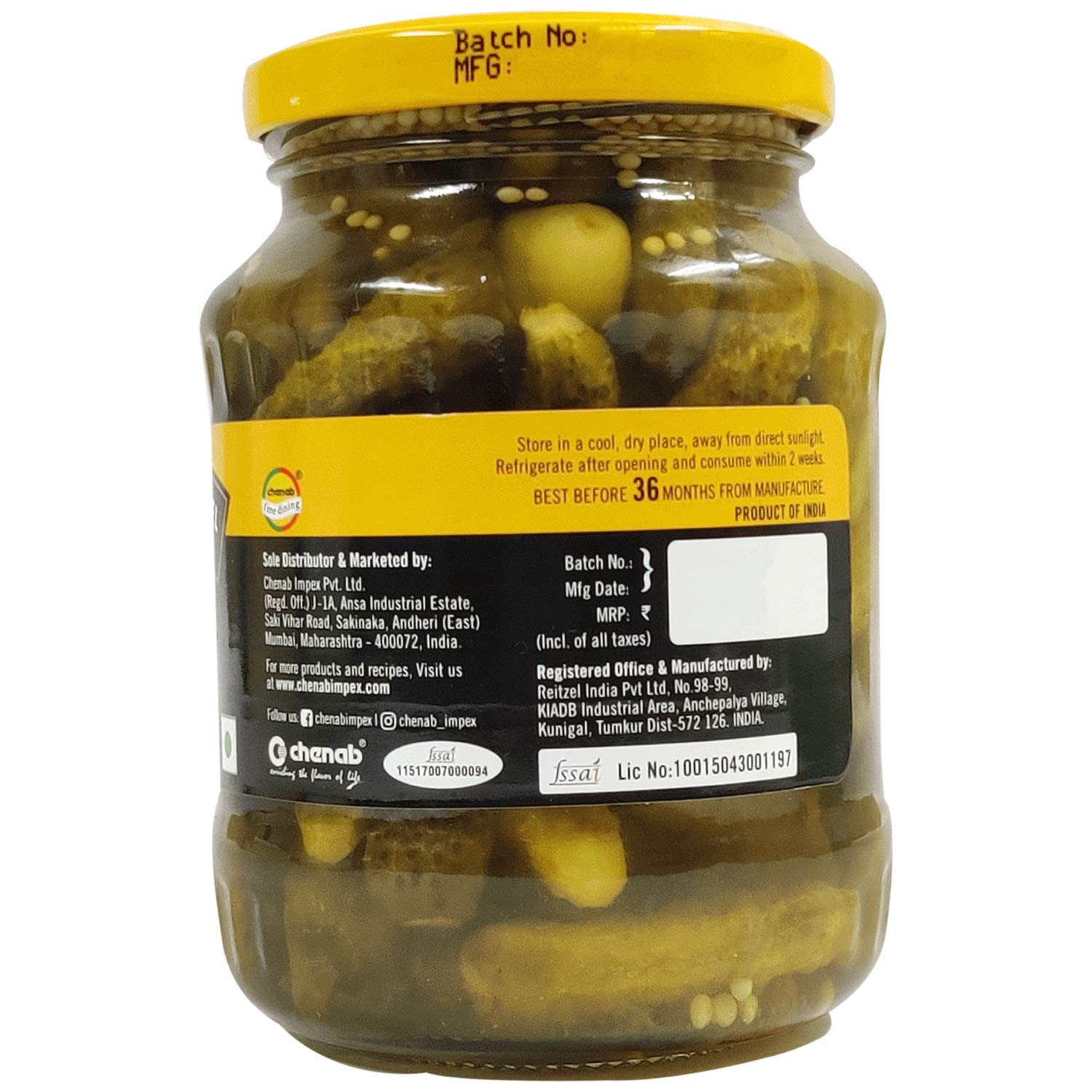 Hugo Reitzel Gherkins with Chilli, 350g Chenab Gourmet
