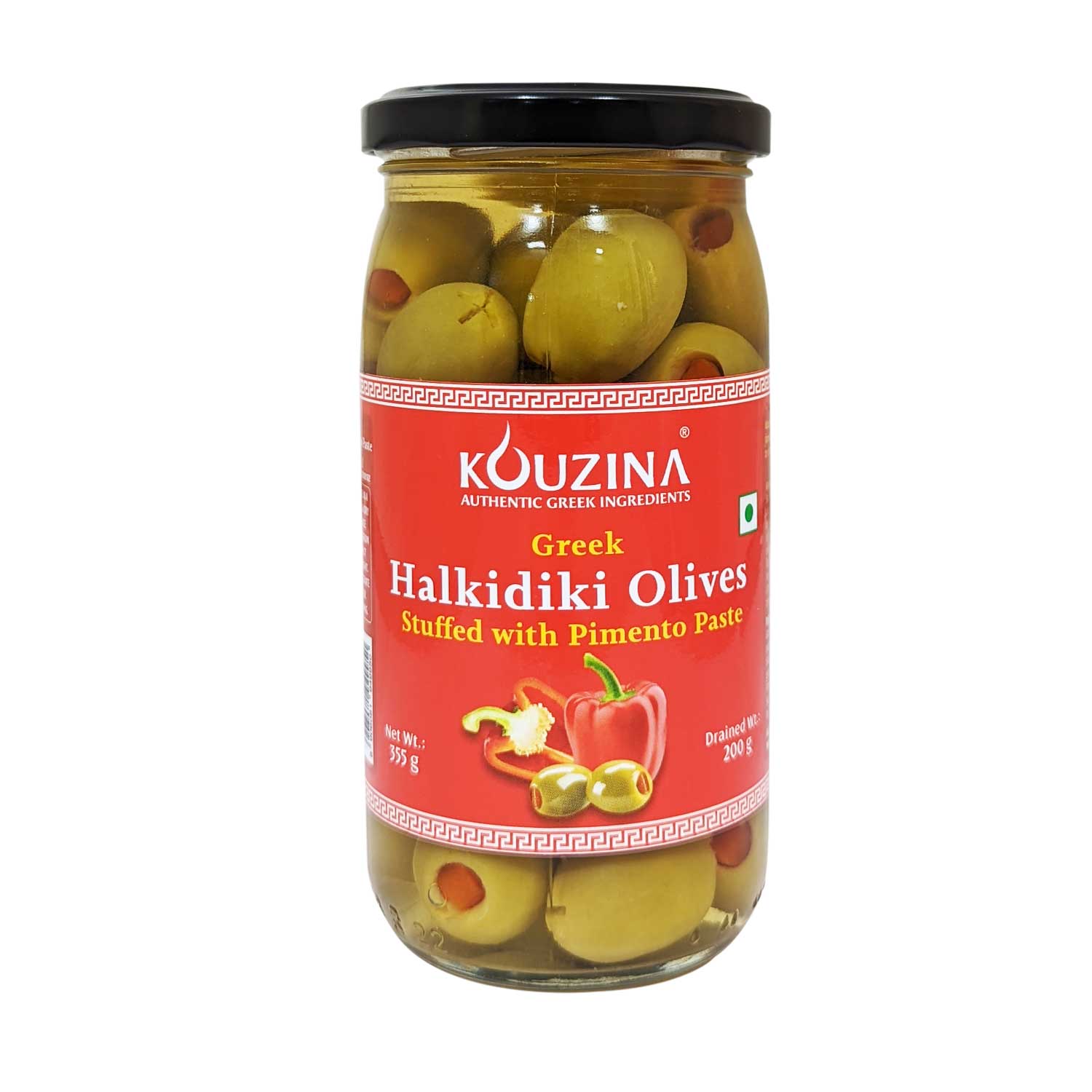 Kouzina Halkidiki Olives Stuffed with Pimento Paste, 200g Chenab Gourmet
