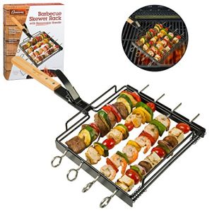 Camerons Barbecue Skewer Rack Set w Remoable Handle- Non-stick Stainless Steel Skewers- BBQ Shish Kebabs, Meat, eggies