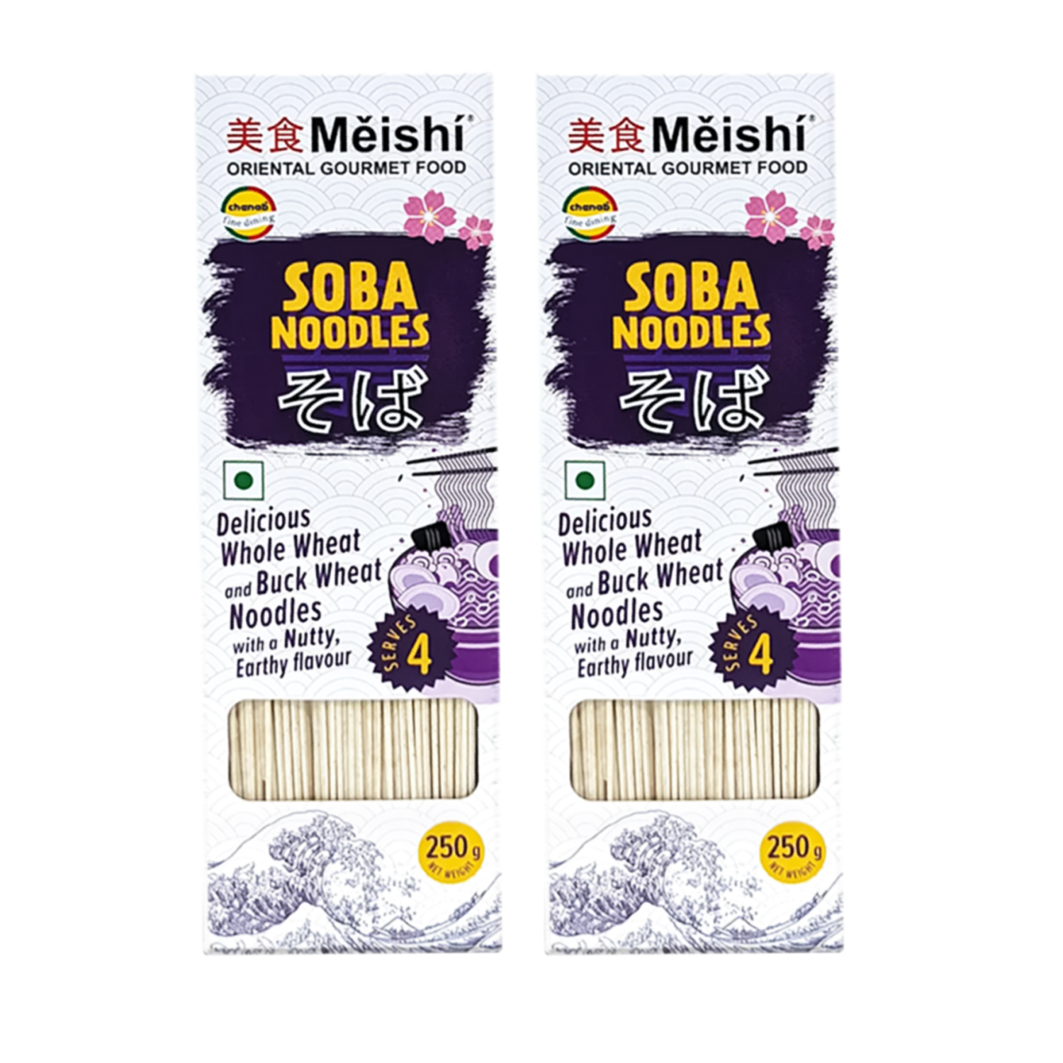 Meishi Soba Whole Wheat and Buck Wheat Noodles,250g Pack of 2 Ideal