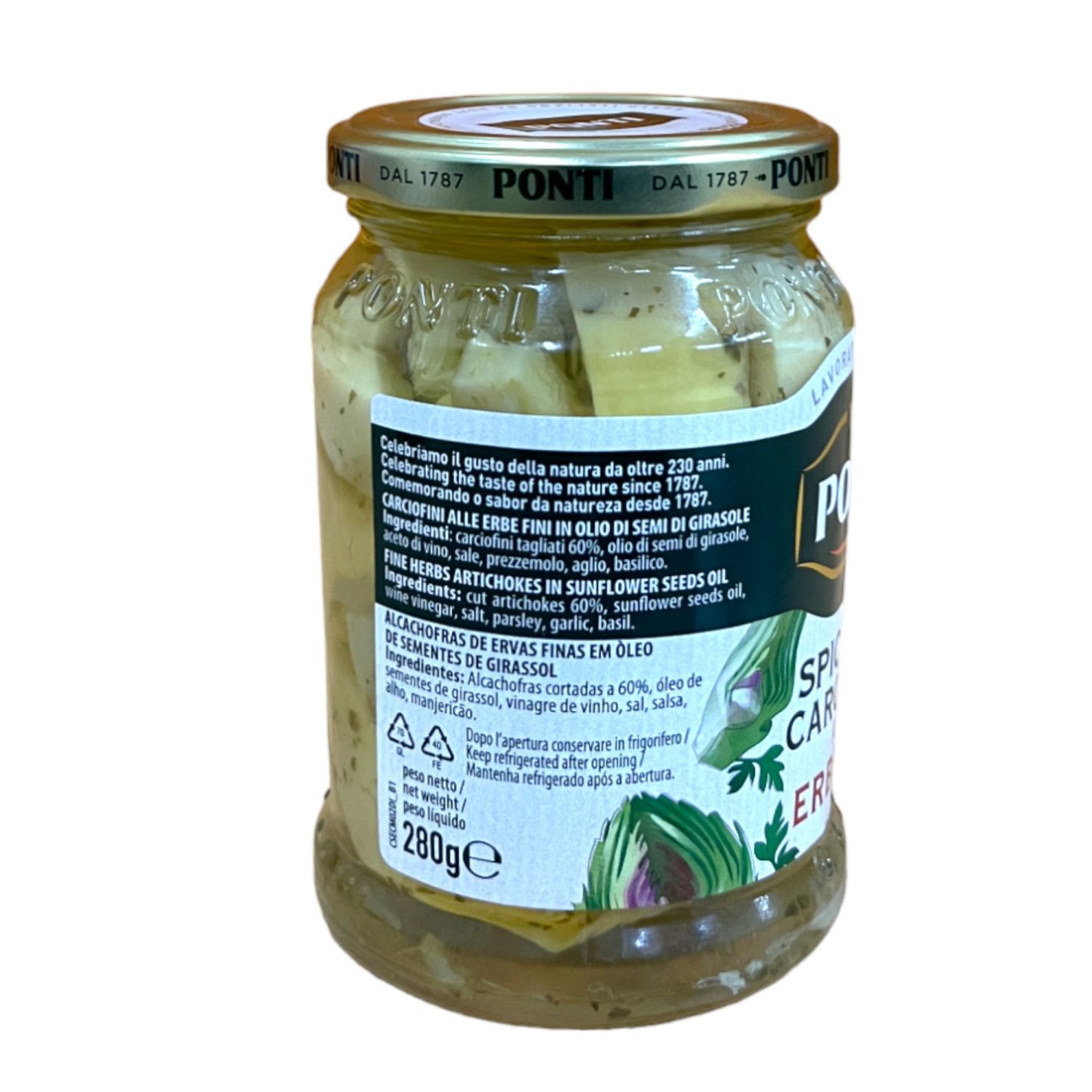 Ponti Artichokes with Herbs 280g_Side1