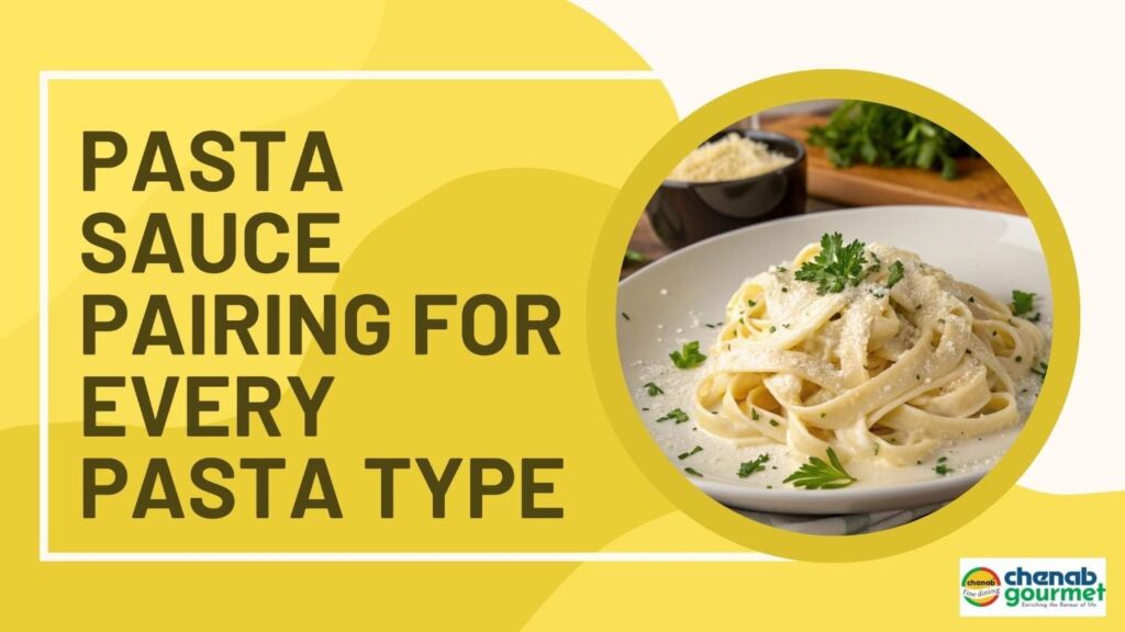 This is a blog banner image of pasta sauce pairing with different types of pasta